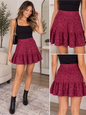 QUEEN OF SPARKLES Burgundy Bling Mini Skirt
